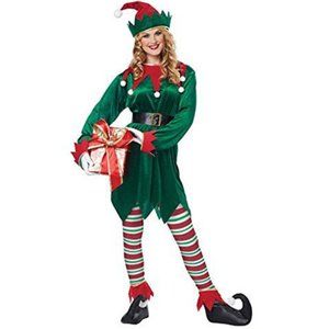California Costumes Christmas Elf Adult, Green/Red